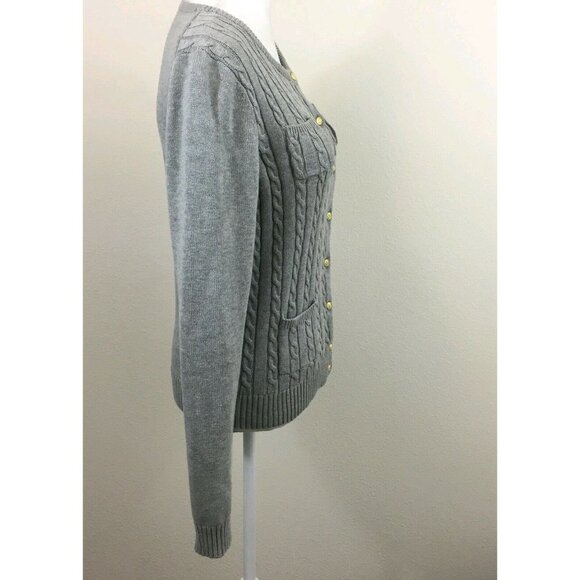 Adrienne Vittadini Gray Cable Knit Cardigan Sweater Career Size M 100% Cotton - Picture 6 of 10